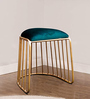 Round Metal Seating Stool in Golden Stand & Green Colour