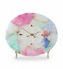 Round Multicolor Agate And White Marble Big Desk Clock With Metal Stand