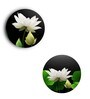 Round Multicolour Gracefully White Lotus Canvas Set Of 2 Art Print