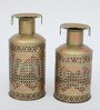 Round Set Of 2  Multicolour Iron Candle Holders