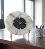 Round White Agate And Green Marble Big Desk Clock With Metal Stand