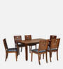 Rover Solid Wood 6 Seater Dinning Table In Walnut Brown Finish