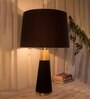 Maurice Black Cotton Shade Night Lamp With Metal & Wood Base
