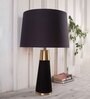 Maurice Black Cotton Shade Night Lamp With Metal & Wood Base