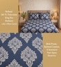 Royal Blue Motif Polycotton Double King Fitted Bedsheet With 2 Frill Pillow Covers
