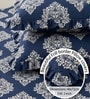 Royal Blue Motif Polycotton Double King Fitted Bedsheet With 2 Frill Pillow Covers