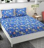 Royal Blue Floral 160 TC Microfibre King Sized Bedsheet with 2 Pillow Covers