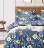 Royal Blue Floral 160 TC Microfibre King Sized Bedsheet with 2 Pillow Covers