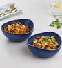 Royal Blue Triangle Ceramic Serving Bowls, 500 Ml (Set Of 2)