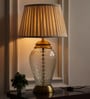 Royal Brass Antique Finish And Diamond Cut Glass Table Lamp 25 Inches Height With Off White Pleated 14 Inches Diameter Lampshade