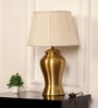 Royal Brass Antique Gold Finish Table Lamp 23 Inches Height With Off White 14 Inches Pleated Diameter Lampshade