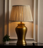 Royal Brass Antique Gold Finish Table Lamp 23 Inches Height With Off White 14 Inches Pleated Diameter Lampshade