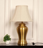 Royal Brass Antique Gold Finish Table Lamp 24 Inches Height With Off White 14 Inches Bell Diameter Lampshade