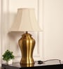 Royal Brass Antique Gold Finish Table Lamp 24 Inches Height With Off White 14 Inches Bell Diameter Lampshade