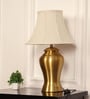 Royal Brass Antique Gold Finish Table Lamp 24 Inches Height With Off White 14 Inches Bell Diameter Lampshade