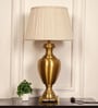 Royal Brass Antique Gold Finish Trophy Table Lamp 27 Inches Height With Off White Pleated 14 Inches Diameter Lampshade
