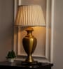 Royal Brass Antique Gold Finish Trophy Table Lamp 27 Inches Height With Off White Pleated 14 Inches Diameter Lampshade