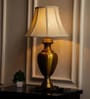 Royal Brass Antique Gold Finish Trophy Table Lamp 28 Inches Height With Off White Bell 14 Inches Diameter Lampshade