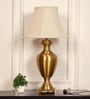 Royal Brass Antique Gold Finish Trophy Table Lamp 28 Inches Height With Off White Bell 14 Inches Diameter Lampshade
