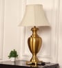 Royal Brass Antique Gold Finish Trophy Table Lamp 28 Inches Height With Off White Bell 14 Inches Diameter Lampshade