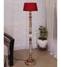 Royal Carving Antique White Finish Wooden Floor Lamp with Red Shade