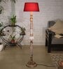 Royal Carving Antique White Finish Wooden Floor Lamp with Red Shade