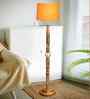 Royal Carving Wooden Floor Lamp with Fabric Yellow Shade and Antique White Finish