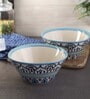 Royal Crown 1 Ltr Blue & White Ceramic (Set of 2) Serving Bowl