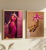 Traditional Indian Woman & Lotus Wall Art Framed Set of 3