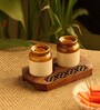 Royal Garnishers 80ml Multicolour Ceramic (Set of 3) Salt & Pepper Shaker with Sheesham Wood Tray
