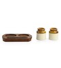 Royal Garnishers 80ml Multicolour Ceramic (Set of 3) Salt & Pepper Shaker with Sheesham Wood Tray