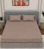 Beige Abstract 180 TC Polyester King Sized Bedsheet With 2 Pillow Covers