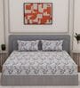 Grey Floral 180 TC Polyester King Sized Bedsheet With 2 Pillow Covers