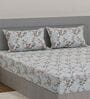 Grey Floral 180 TC Polyester King Sized Bedsheet With 2 Pillow Covers