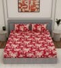 Red Floral 180 TC Polyester King Sized Bedsheet With 2 Pillow Covers