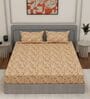 Orange Floral 180 TC Polyester King Sized Bedsheet With 2 Pillow Covers