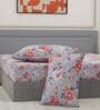 Blue Floral 180 TC Polyester King Sized Bedsheet With 2 Pillow Covers