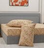 Orange Floral 180 TC Polyester King Sized Bedsheet With 2 Pillow Covers