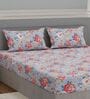 Blue Floral 180 TC Polyester King Sized Bedsheet With 2 Pillow Covers