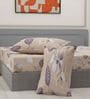 Beige Floral 180 TC Polyester King Sized Bedsheet With 2 Pillow Covers