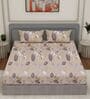 Beige Floral 180 TC Polyester King Sized Bedsheet With 2 Pillow Covers