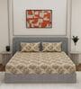 Beige Floral 180 TC Polyester King Sized Bedsheet With 2 Pillow Covers
