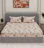 Cream Floral 180 TC Polyester King Sized Bedsheet With 2 Pillow Covers