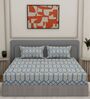 Blue Floral 180 TC Polyester King Sized Bedsheet With 2 Pillow Covers