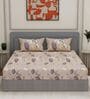 Beige Floral 180 TC Polyester King Sized Bedsheet With 2 Pillow Covers