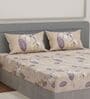 Beige Floral 180 TC Polyester King Sized Bedsheet With 2 Pillow Covers