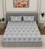 Grey Floral 180 TC Polyester King Sized Bedsheet With 2 Pillow Covers