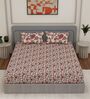 Cream Floral 180 TC Polyester King Sized Bedsheet With 2 Pillow Covers