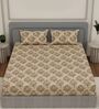 Beige Floral 180 TC Polyester King Sized Bedsheet With 2 Pillow Covers