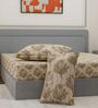 Beige Floral 180 TC Polyester King Sized Bedsheet With 2 Pillow Covers
